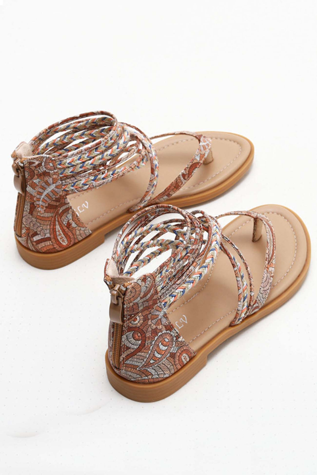 Lorelei - bohemian pattern ankle strap zipper thong sandals