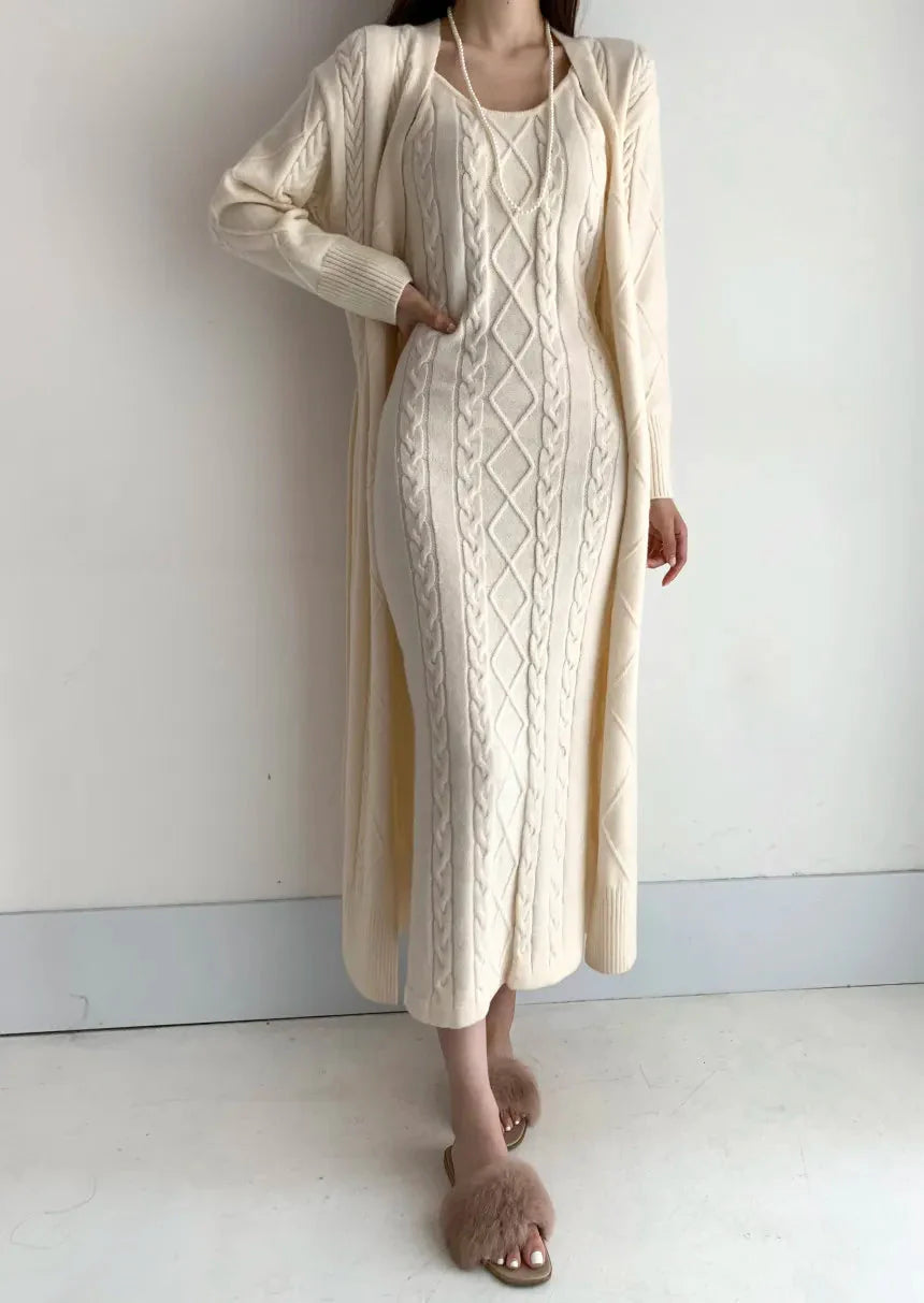 Zandra - Elegant knitted long dress and cardigan set