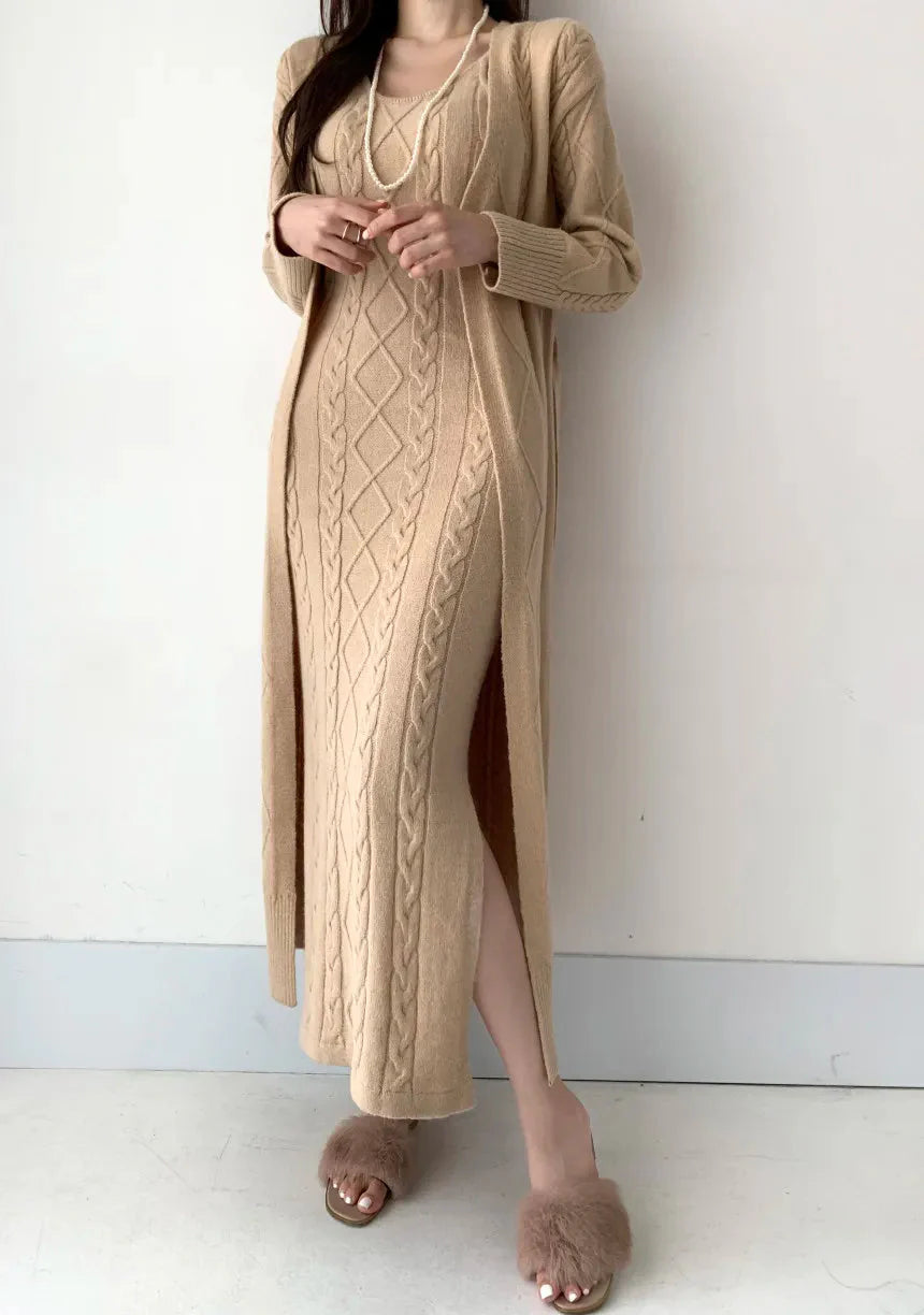 Zandra - Elegant knitted long dress and cardigan set