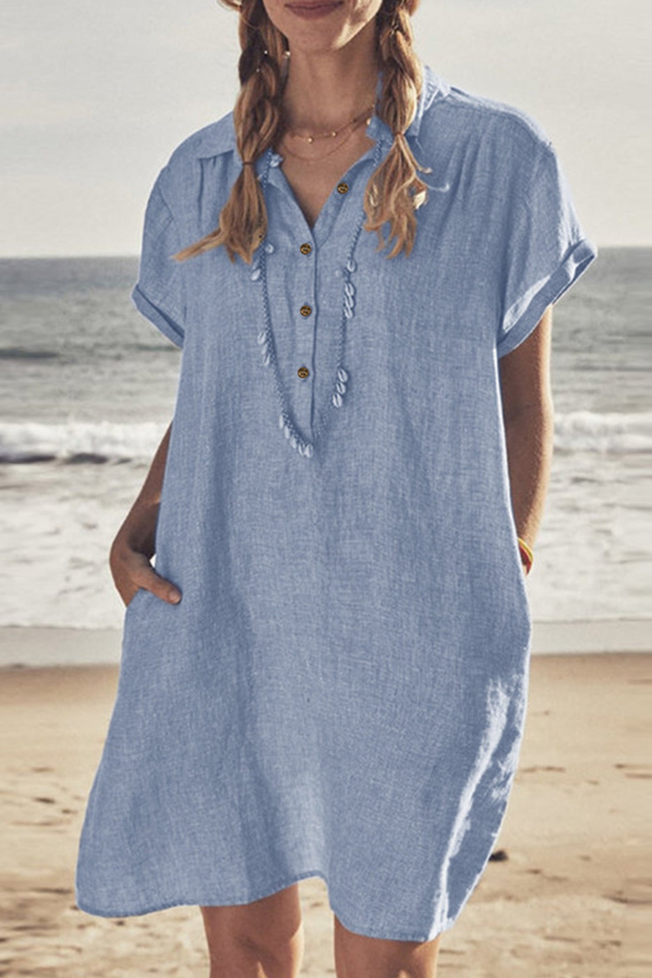 Neky - button-down cotton linen beach dress