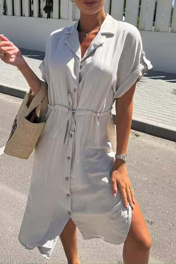 Jasmine - button down short sleeve waist tie shirt dress