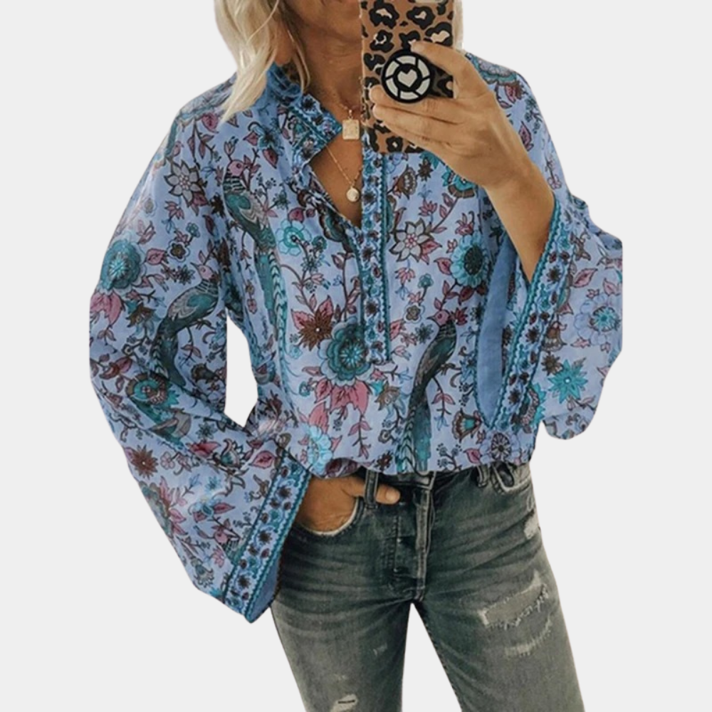 Nikayla - Stylish floral lantern long-sleeve blouse