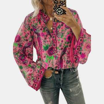 Nikayla - Stylish floral lantern long-sleeve blouse