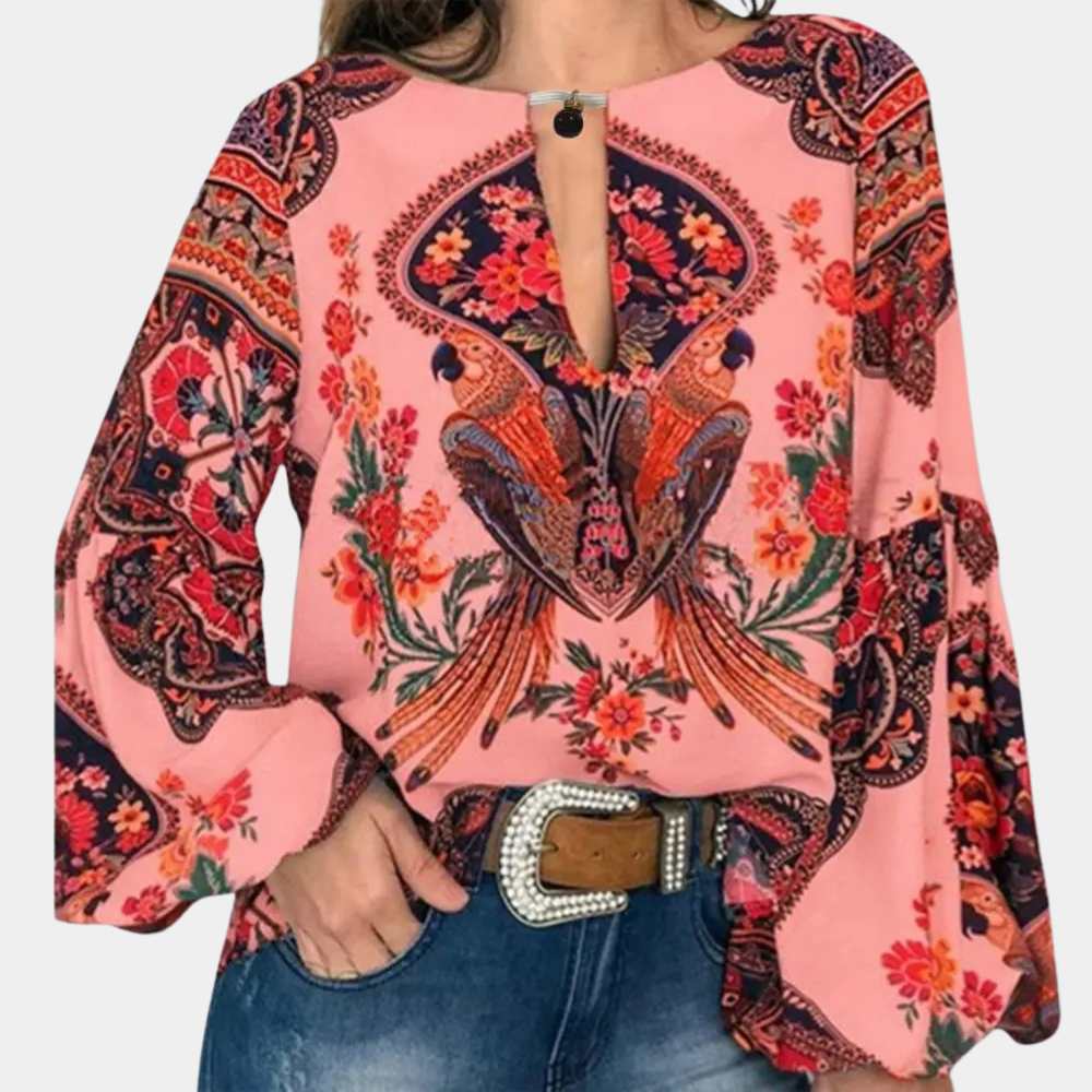 Veronella - Elegant floral lantern-sleeve blouse