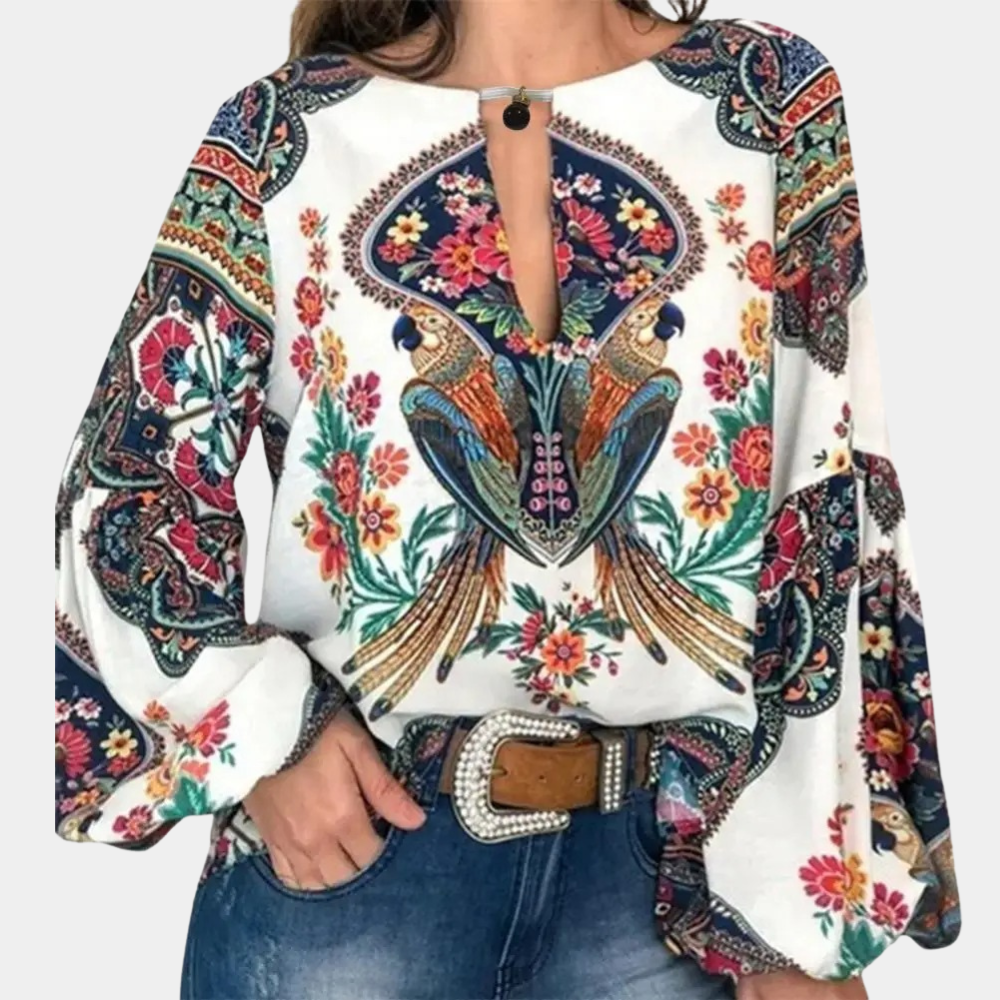 Veronella - Elegant floral lantern-sleeve blouse