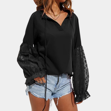 Xamira - Stylish loose lantern-sleeve blouse with a tie neck