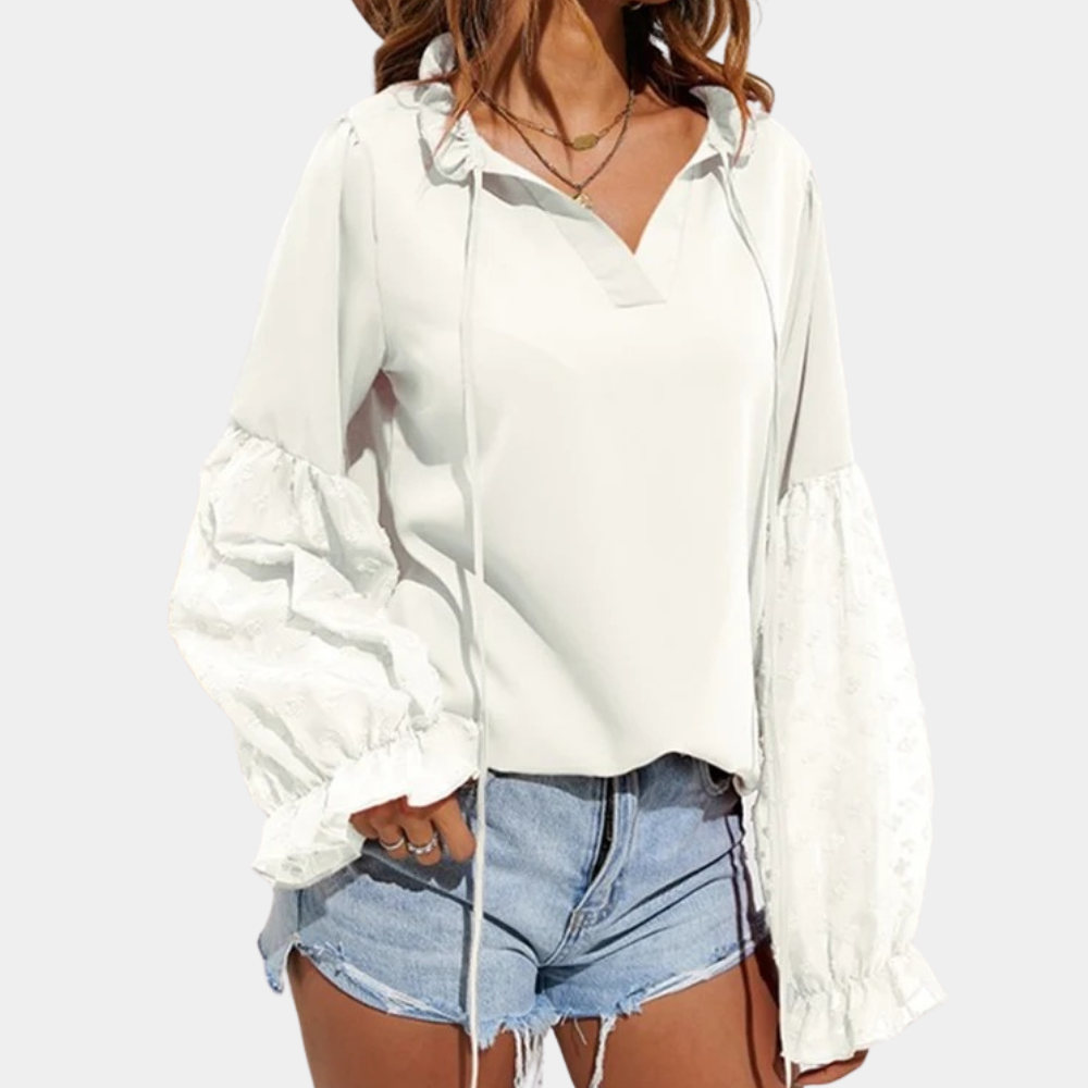 Xamira - Stylish loose lantern-sleeve blouse with a tie neck