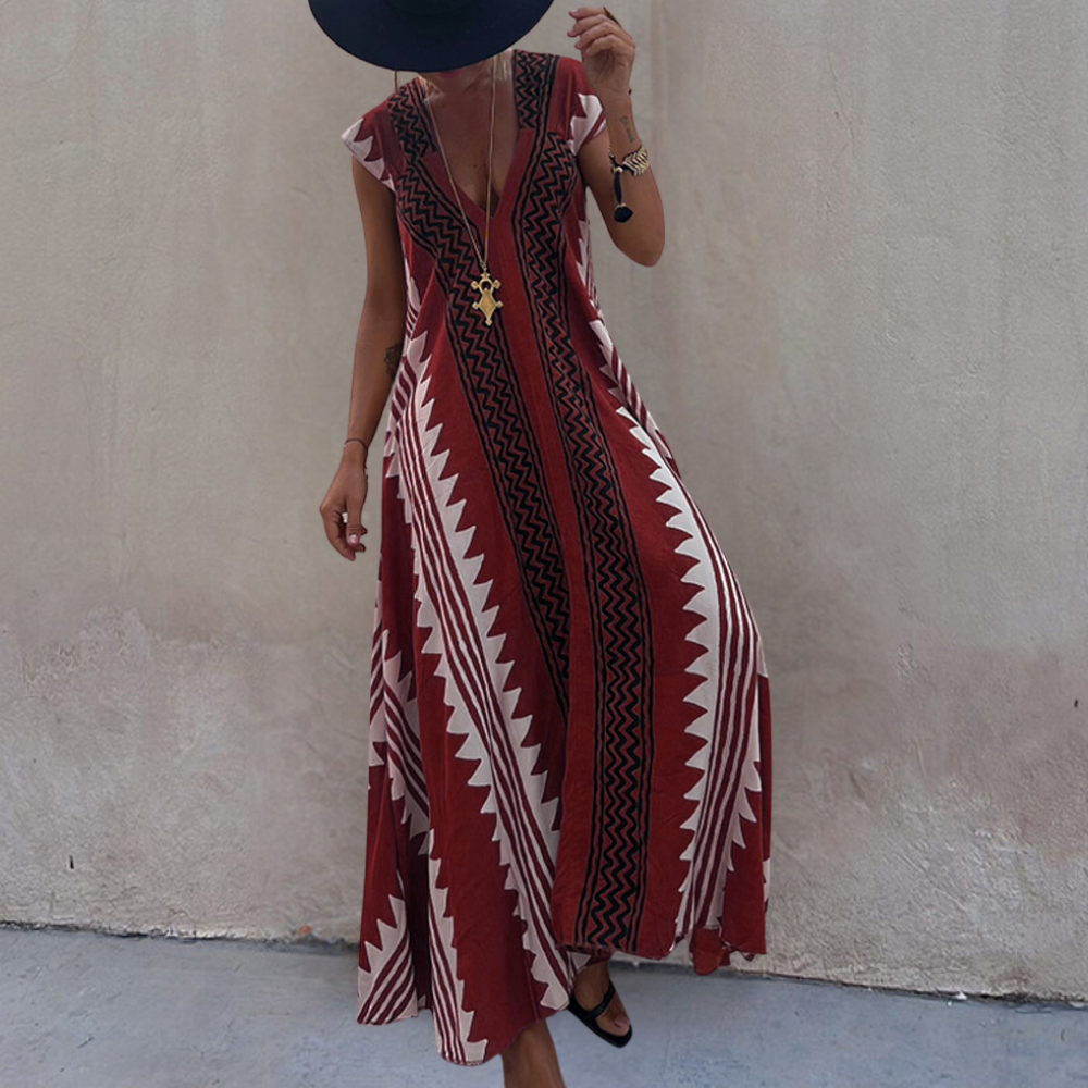 Keziah - Stylish Bohemian maxi dress with a geometric pattern