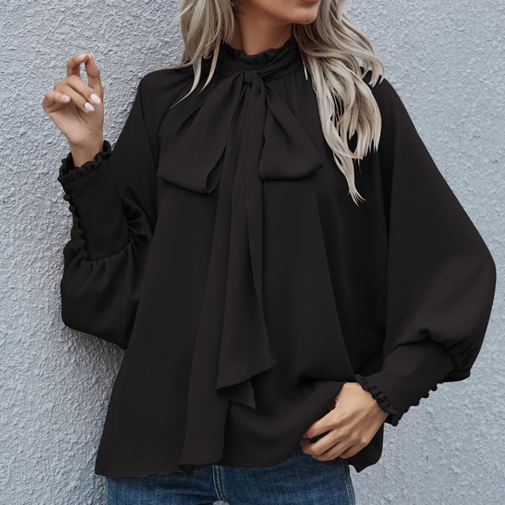 Yvessa - Elegant loose tie-neck long-sleeve blouse