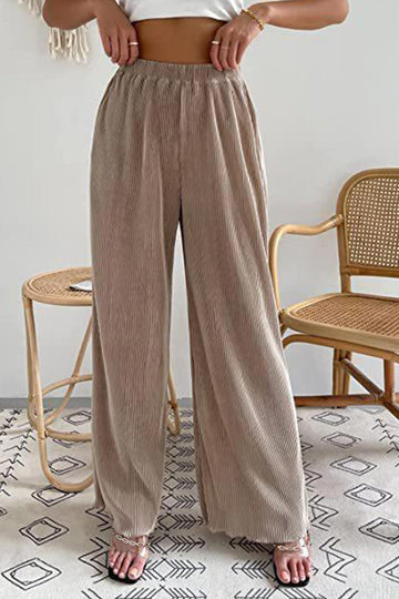 Abba - casual elastic waist wide leg long pants