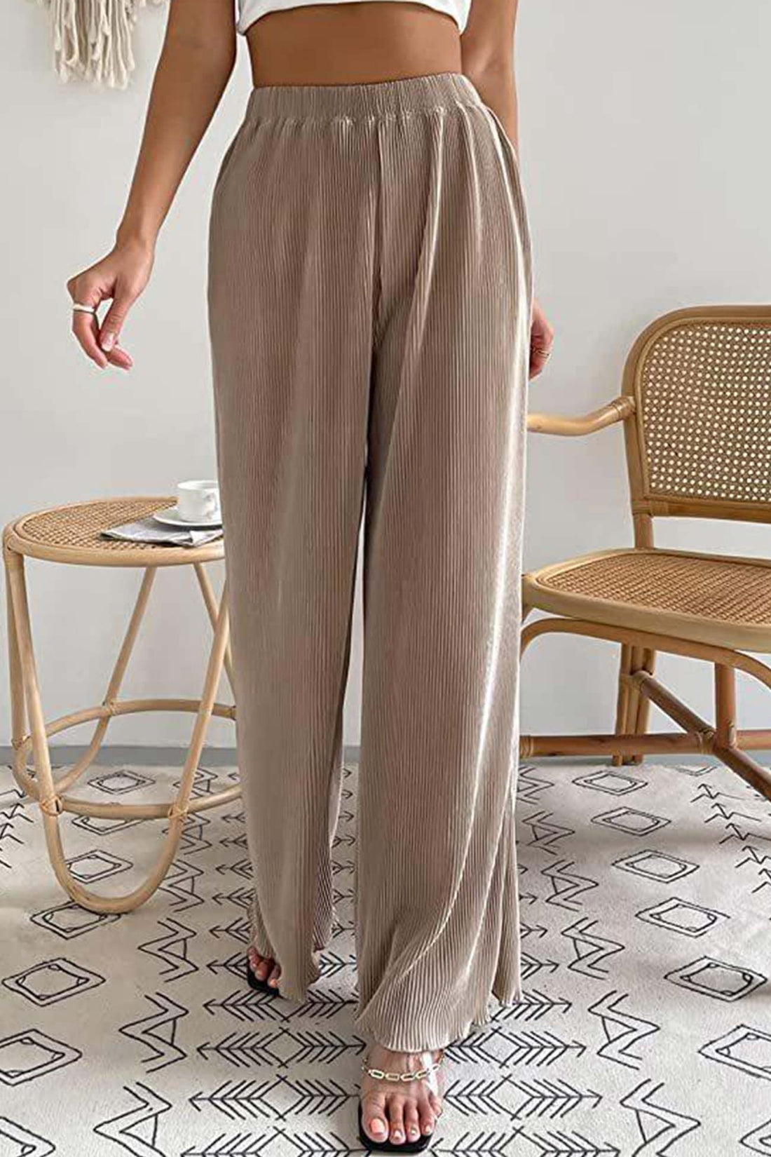 Abba - casual elastic waist wide leg long pants