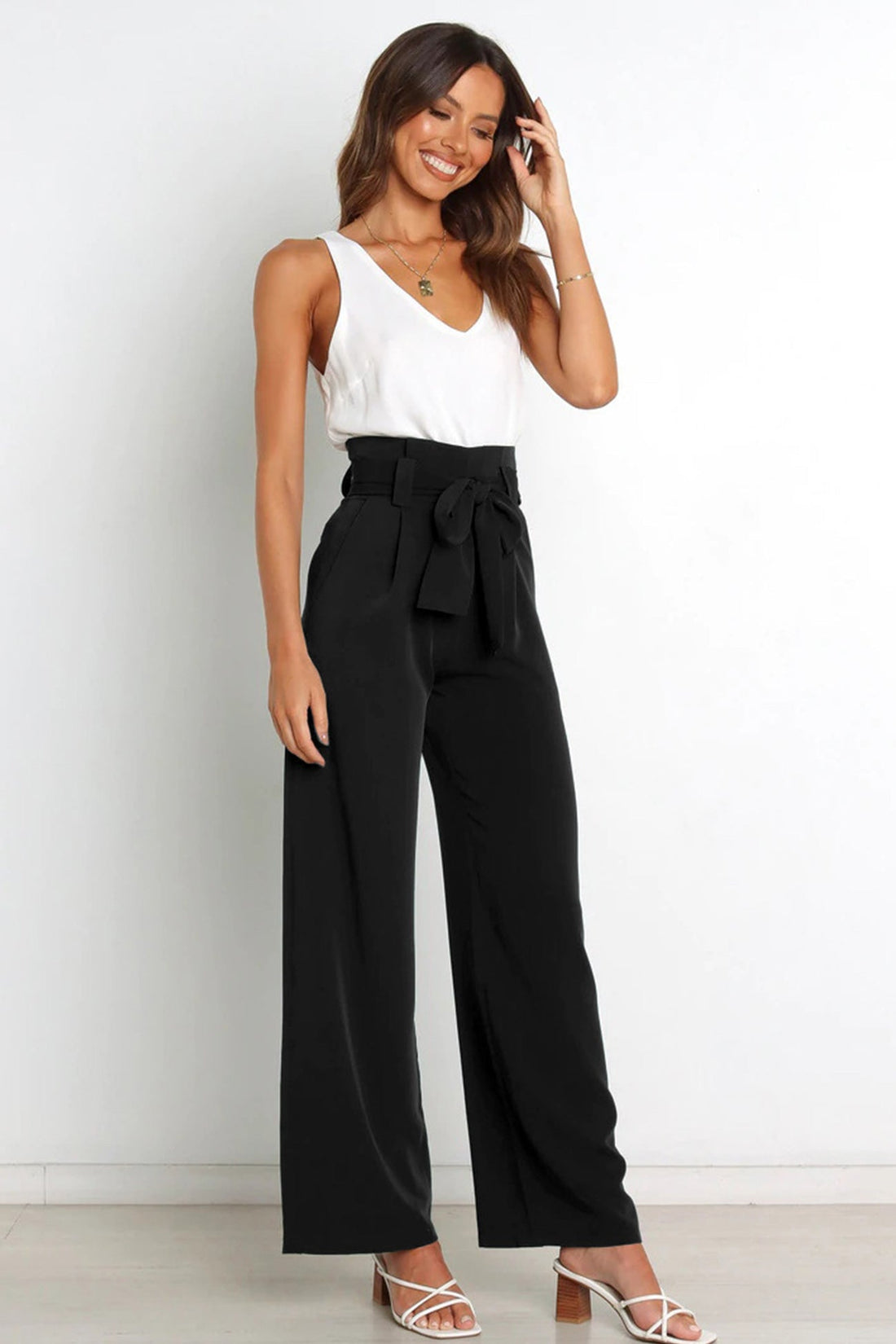 Maricel - casual tie-front loose straight long pants