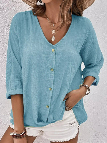 Zailyn - Loose half-sleeve blouse with buttons