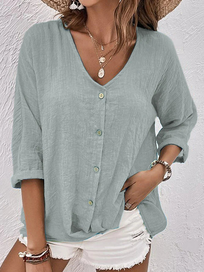 Zailyn - Loose half-sleeve blouse with buttons