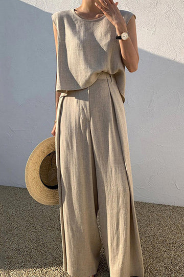 Kaiulani - round neck sleeveless top and wide leg pants set