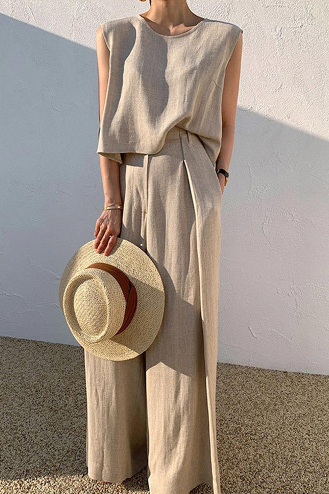 Kaiulani - round neck sleeveless top and wide leg pants set