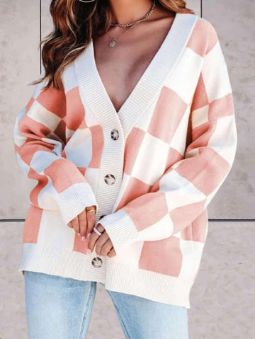 Yvonne - Checked v-neck button cardigan