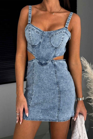 Carmen - denim cutout cami dress