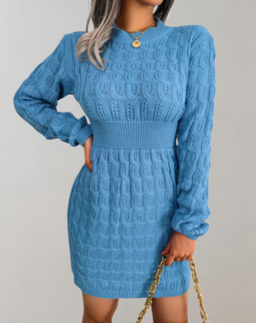 Donna - Cozy Knit Mini Dress with Long Sleeves