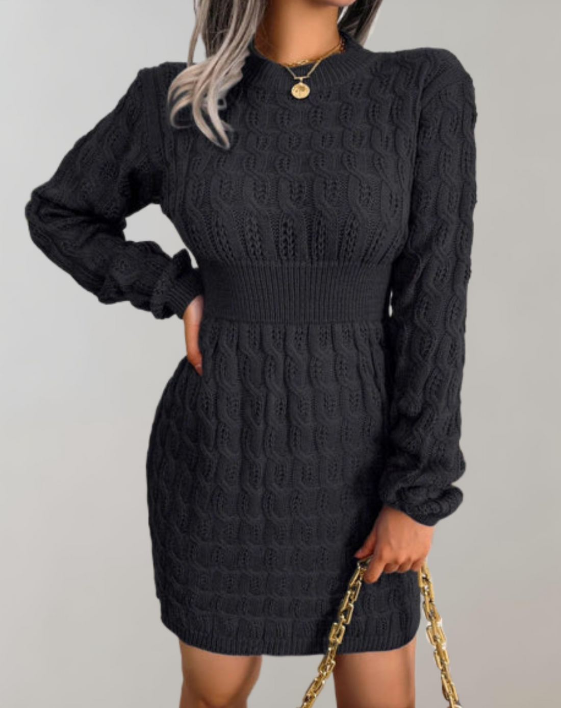 Donna - Cozy Knit Mini Dress with Long Sleeves