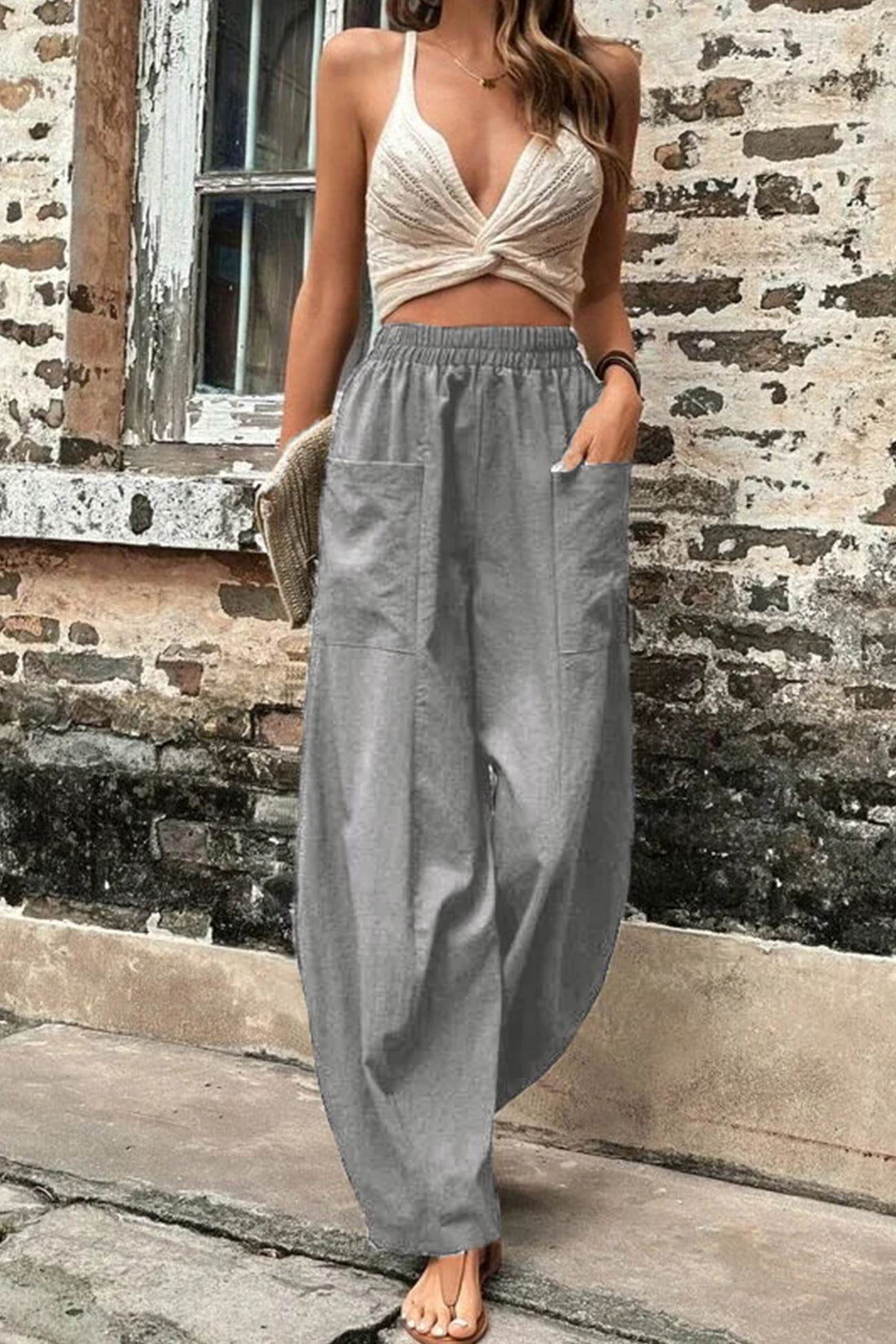 Frieda - elastic waist pocketed harem pants