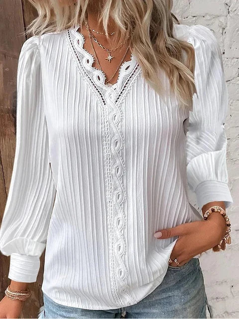 Natalina - Elegant knitted V-neck long-sleeve blouse