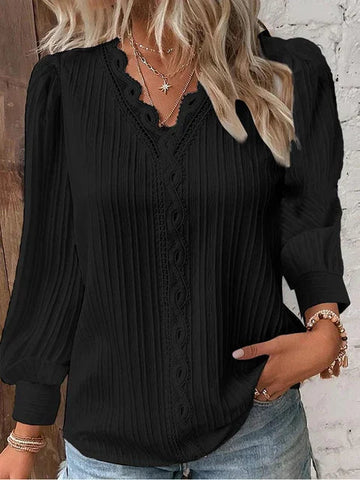 Natalina - Elegant knitted V-neck long-sleeve blouse