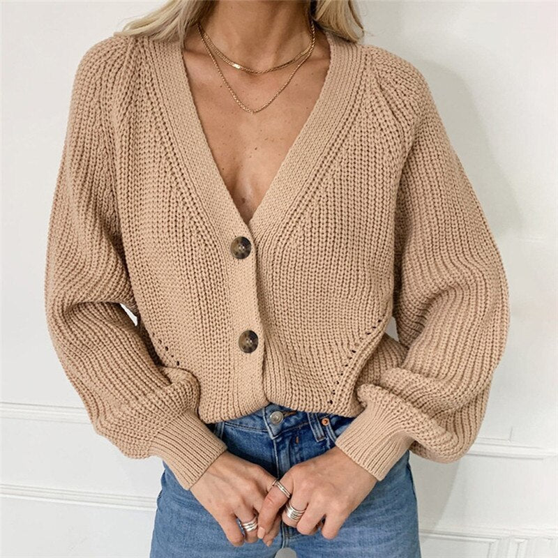 Eileen - Chic versatile knitted deep v-neck cardigan