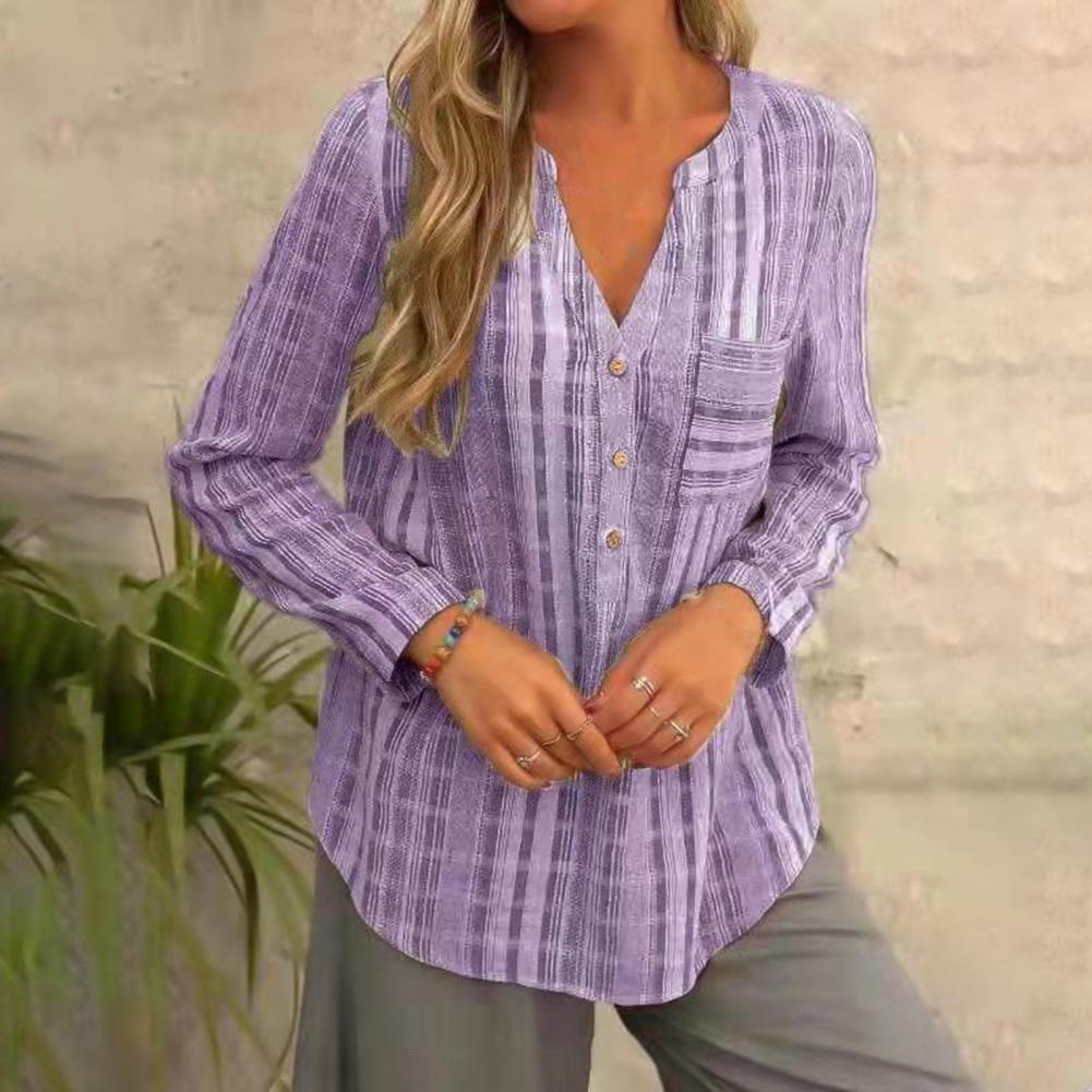 Loren - Loose casual V-neck long-sleeve blouse