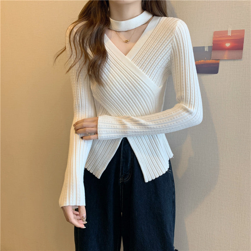 Nisha - cross V-neck knitted long sleeve top