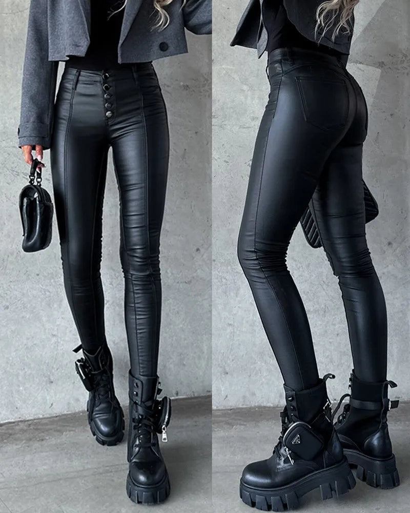 Mona - High Waist Leather Pants