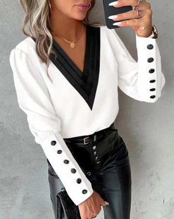 Abby -  Elegant V-Neck Blouse