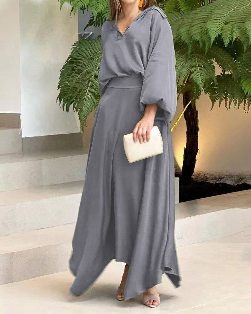 Olivine - Elegant loose long-sleeve maxi dress