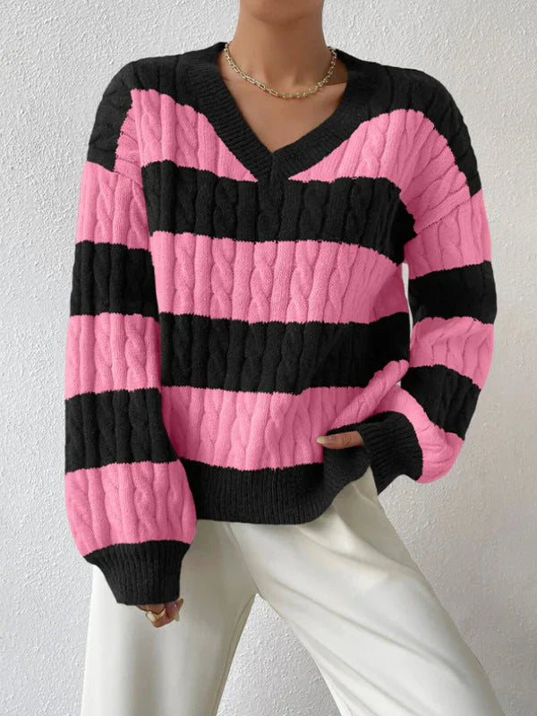 Heloise - Cozy striped knitted warm winter sweater