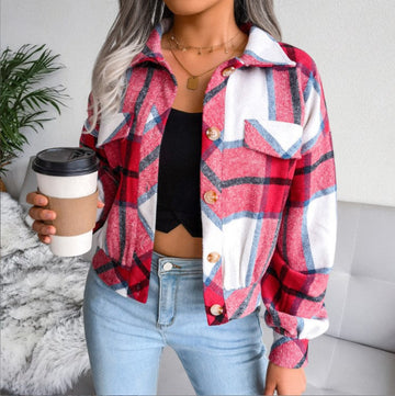 Ashlynn - Checkered button winter jacket coat