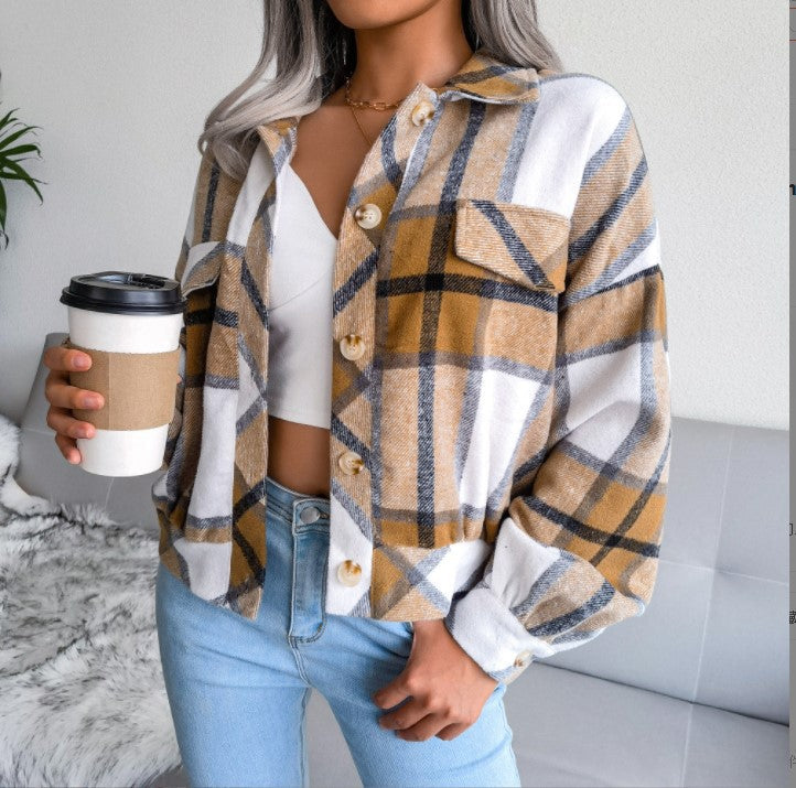 Ashlynn - Checkered button winter jacket coat