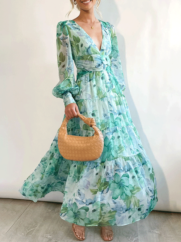 Sylvaine - Stylish floral long-sleeve maxi dress