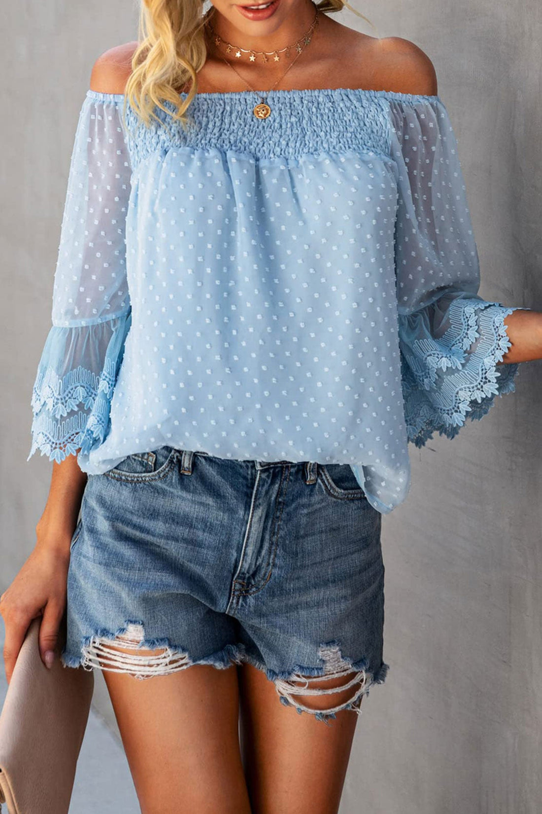 Gretchen - off-shoulder flares sleeve ruffle chiffon tops