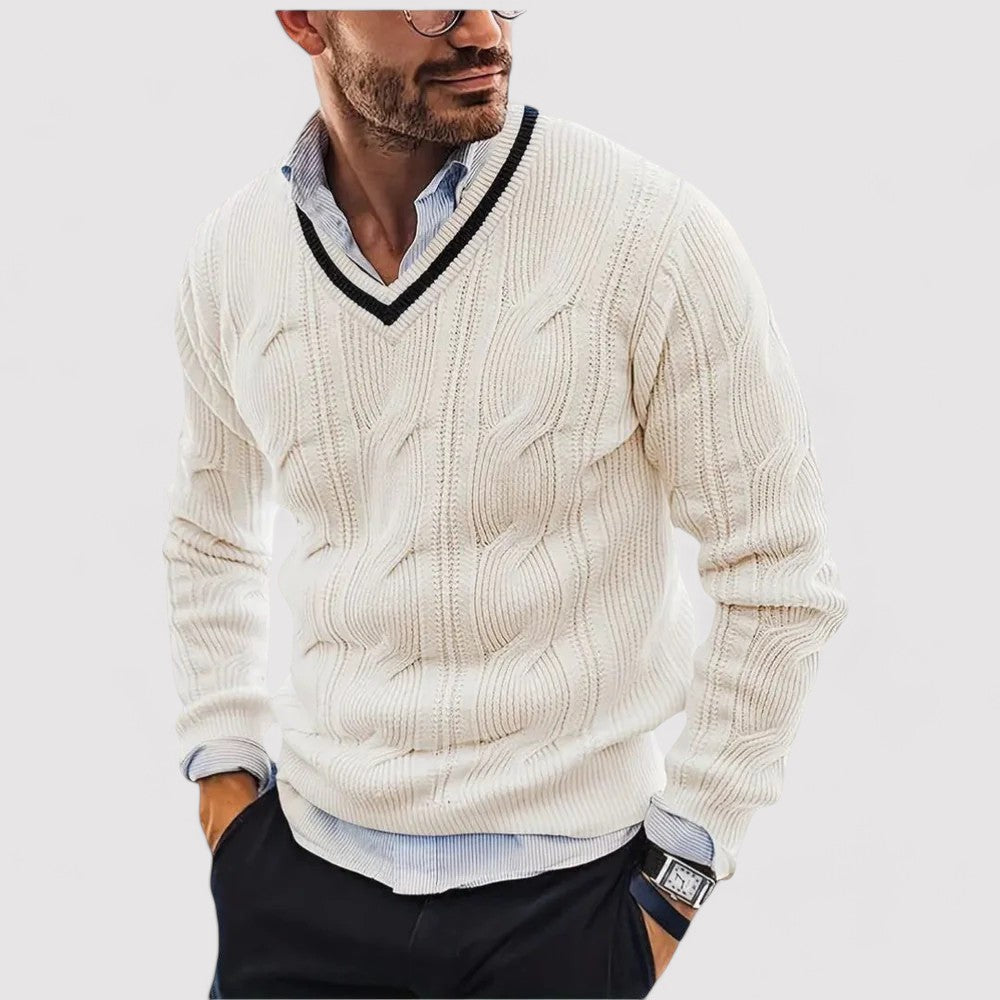 Davian - Elegant men's v-neck knitted sweater