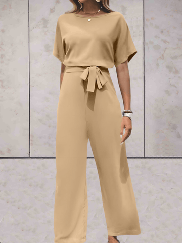 Vespera - Stylish round-neck straight-leg jumpsuit