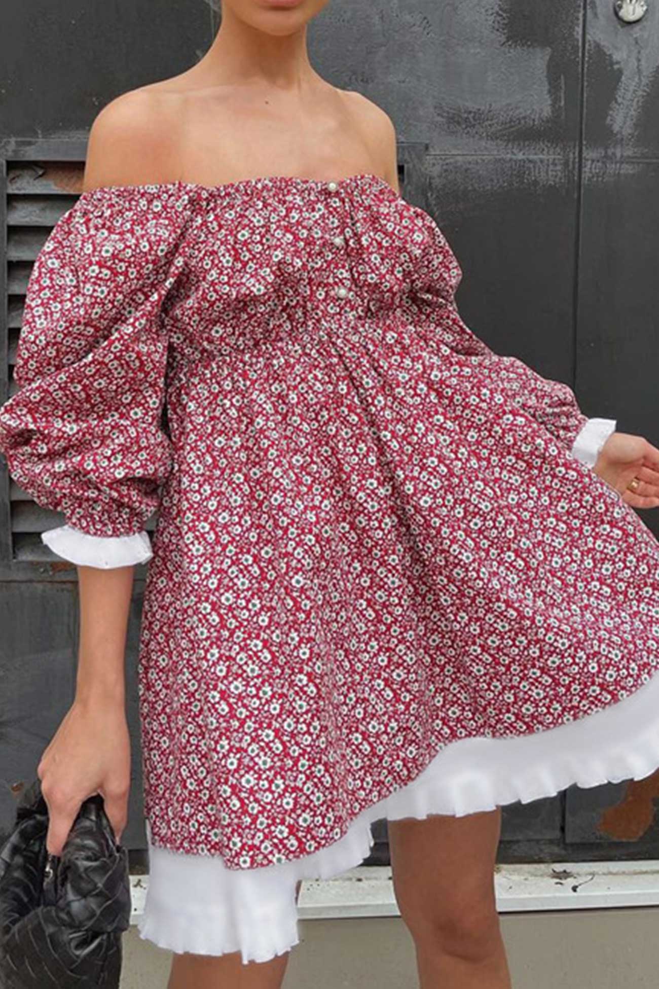 Ulani - puff sleeve off-shoulder floral babydoll dress