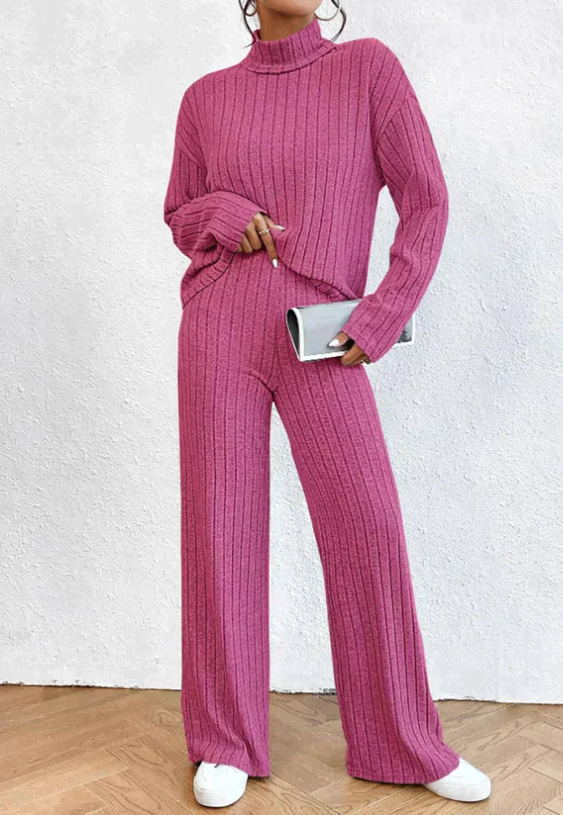 Michelle - Chic knitted turtleneck sweater and trousers set