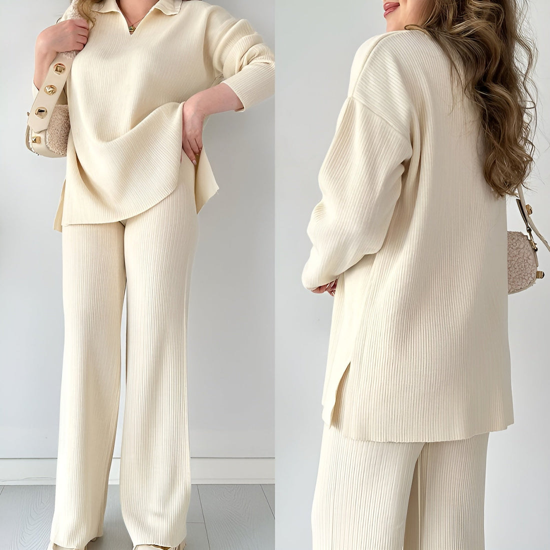 Julianna - Elegant V-neck long-sleeve blouse and trousers set