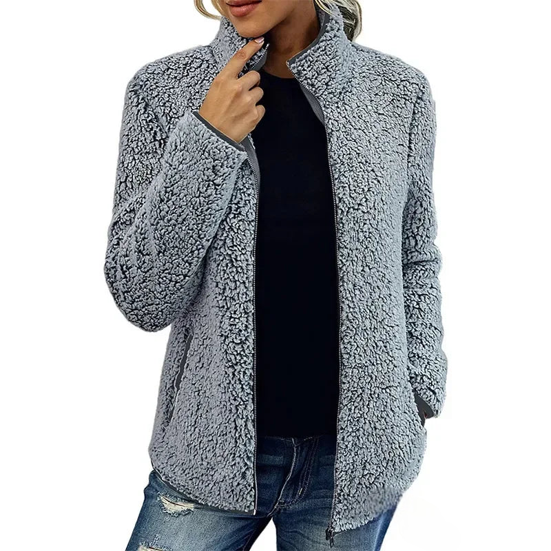 Thalia - Women's thick fleece jacket with zip and pockets