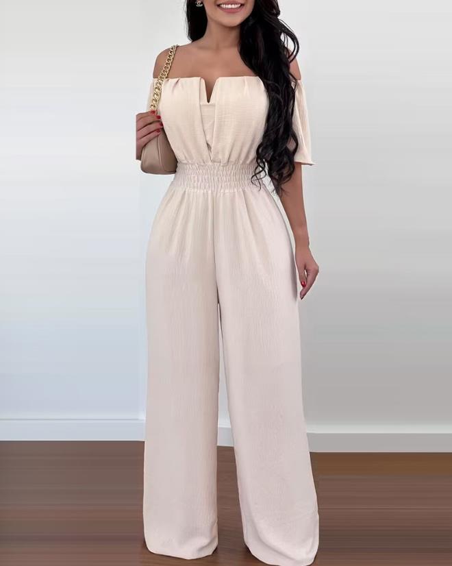 Elle - Elegant off-the-shoulder short-sleeve jumpsuit