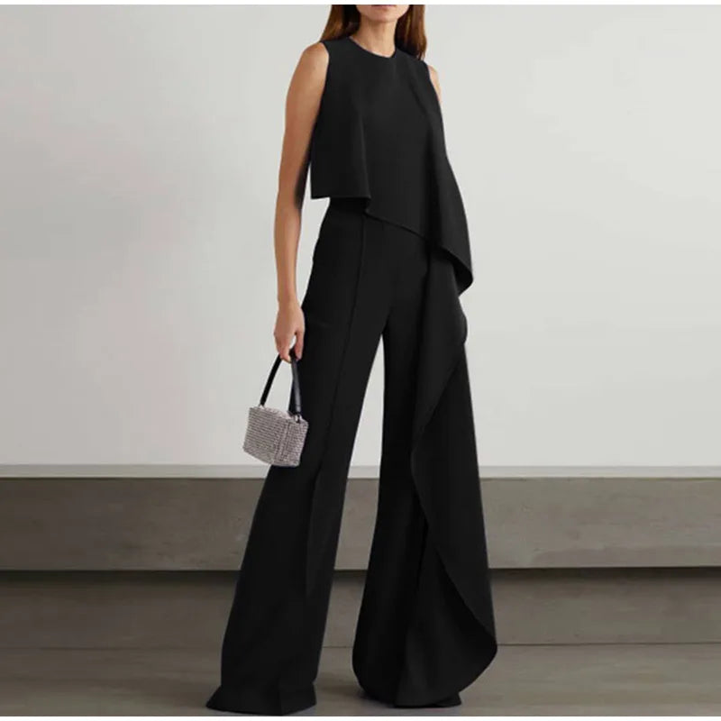 Tressa - Elegant stylish sleeveless ruffle wide-leg jumpsuit