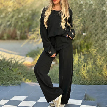 Thessaly - Loose long-sleeve top and wide-leg trousers set