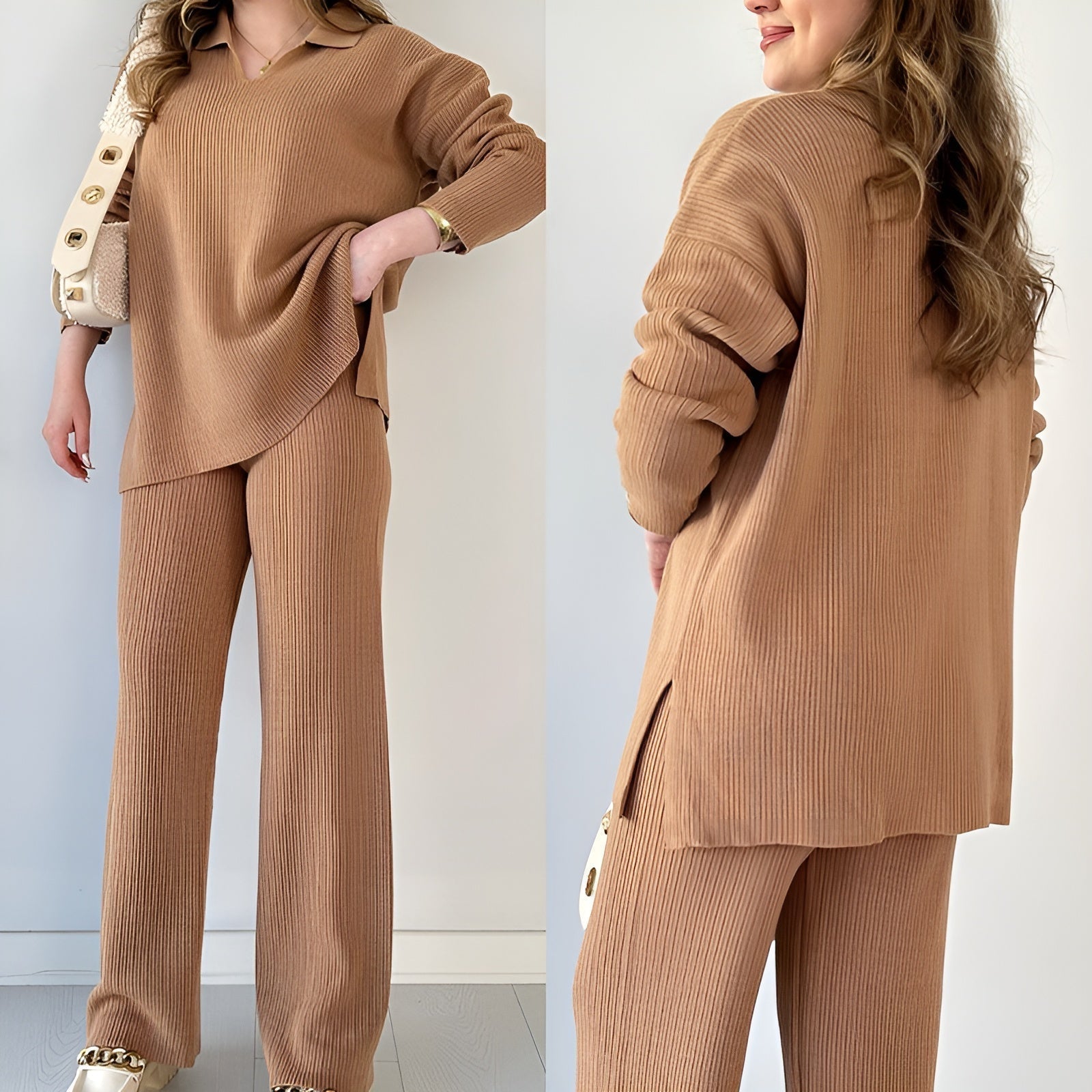 Julianna - Elegant V-neck long-sleeve blouse and trousers set