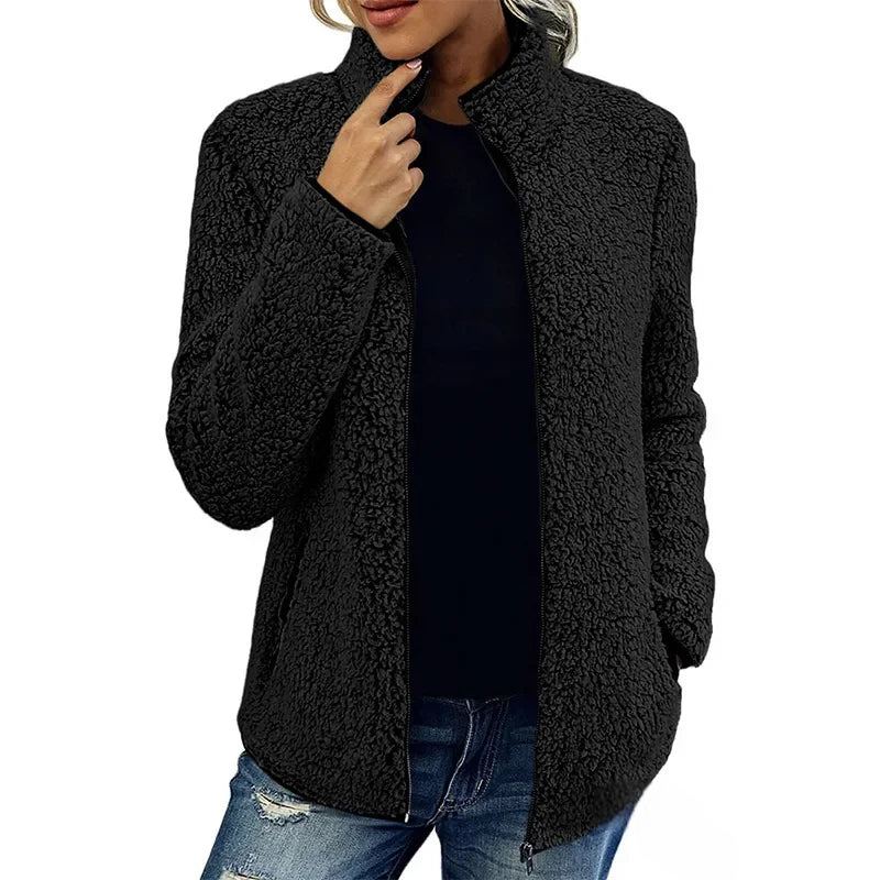 Thalia - Women's thick fleece jacket with zip and pockets