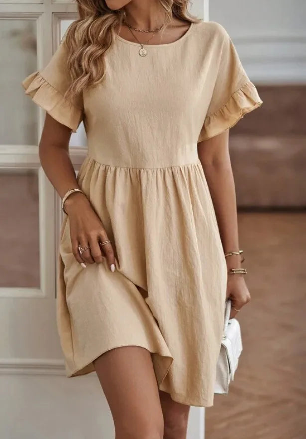 Sapphira - Loose stylish short-sleeve ruffle mini dress